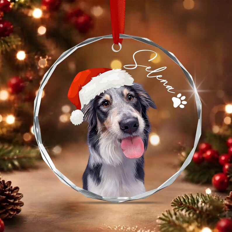 Dog Photo Glass Christmas Ornament 2026