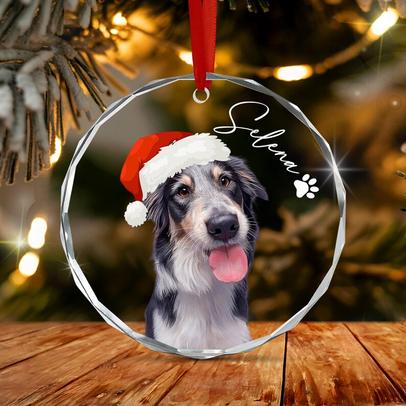 Dog Photo Glass Christmas Ornament 2026