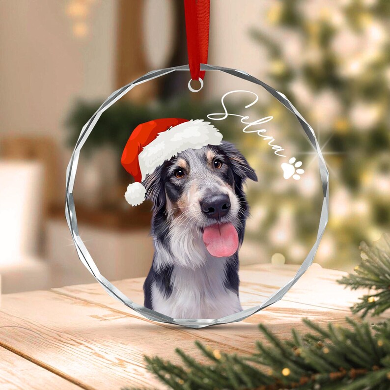 Dog Photo Glass Christmas Ornament 2026