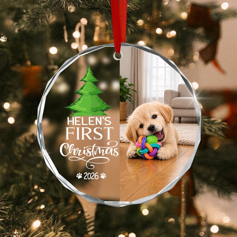 Baby Dog First Christmas Glass Ornament 2026