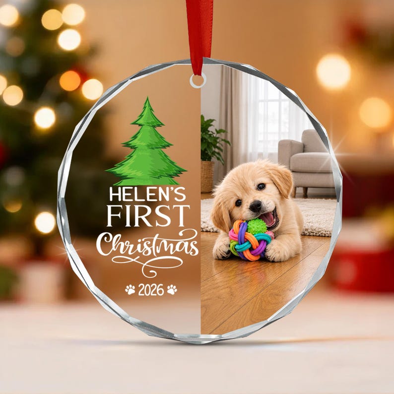 Baby Dog First Christmas Glass Ornament 2026