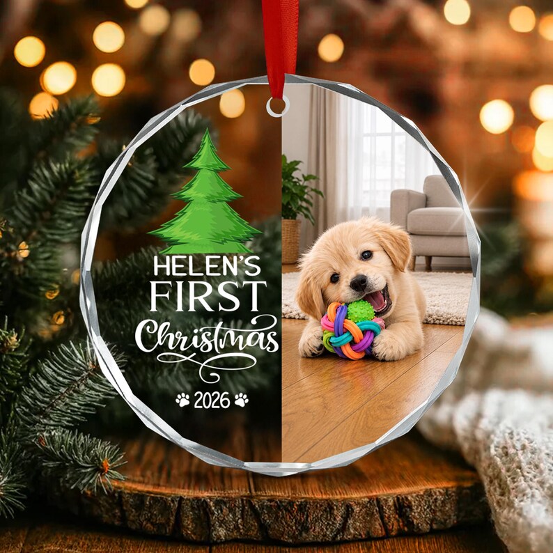 Baby Dog First Christmas Glass Ornament 2026