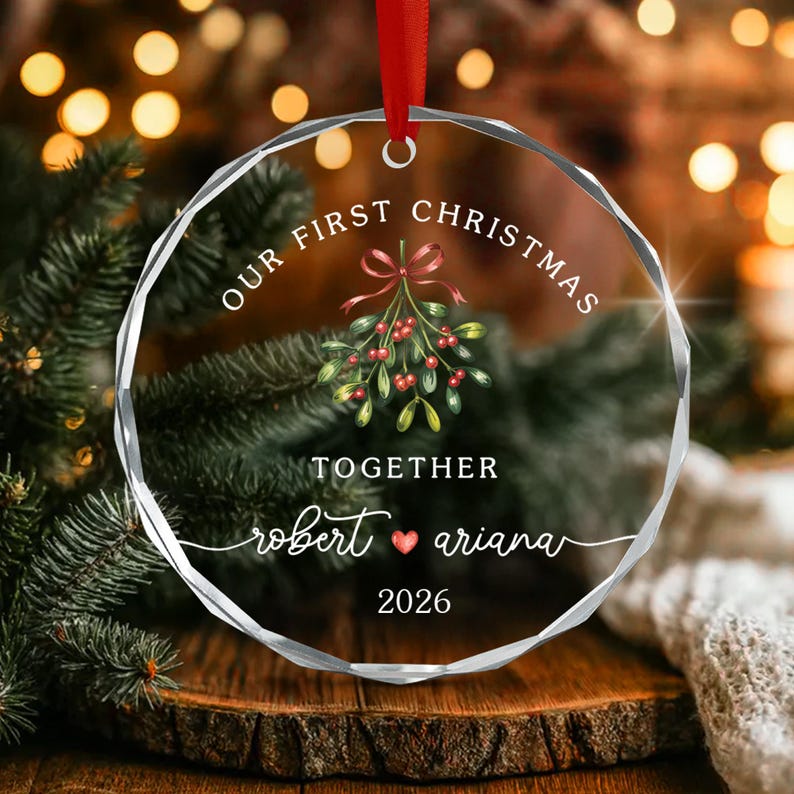 First Christmas Together Name Glass Ornament