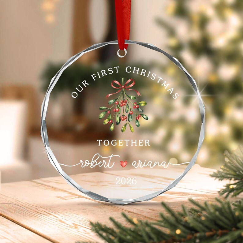 First Christmas Together Name Glass Ornament