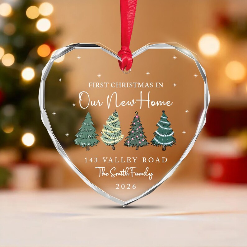 New Home Address Heart Glass Ornament