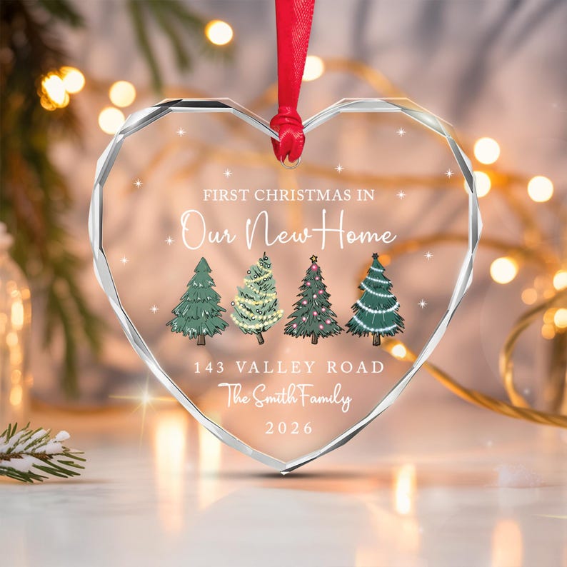 New Home Address Heart Glass Ornament