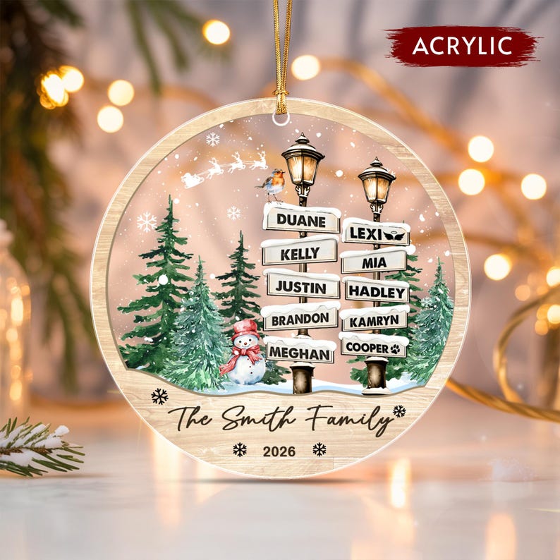 Family of 10 with Pets Name Ornament