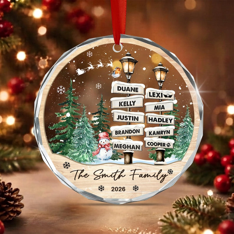 Family of 10 with Pets Name Ornament