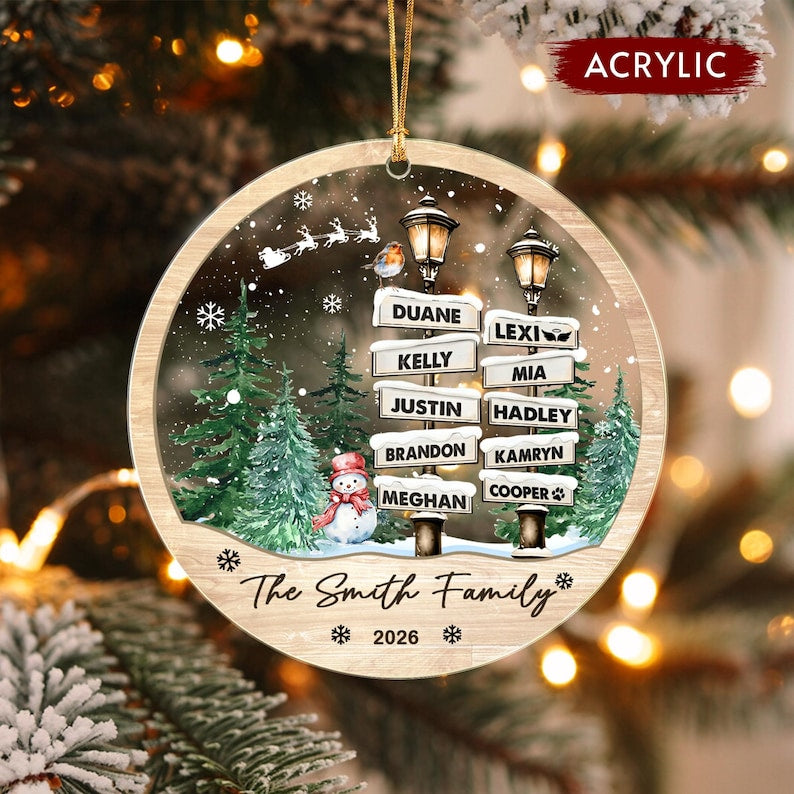 Family of 10 with Pets Name Ornament