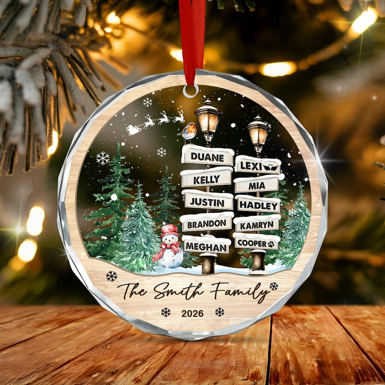 Family of 10 with Pets Name Ornament