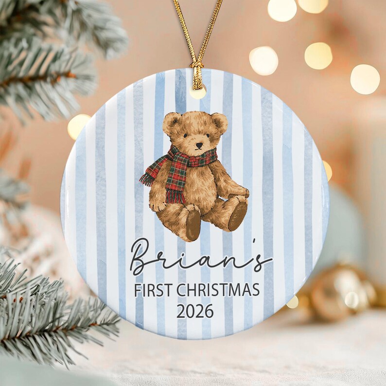 Baby Bear Name First Christmas Ornament