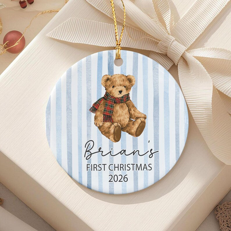 Baby Bear Name First Christmas Ornament