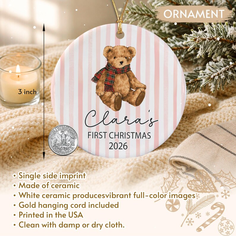 Baby Bear Name First Christmas Ornament