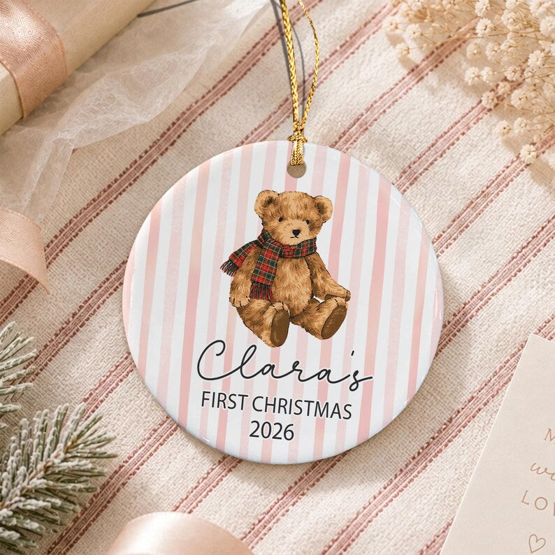 Baby Bear Name First Christmas Ornament