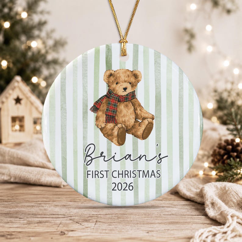 Baby Bear Name First Christmas Ornament
