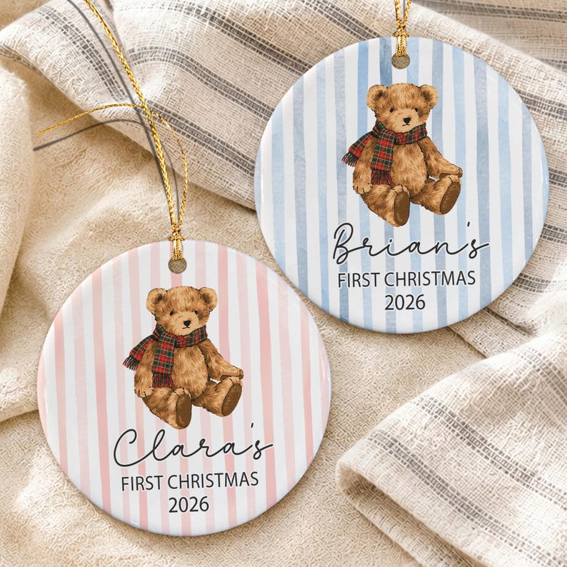 Baby Bear Name First Christmas Ornament