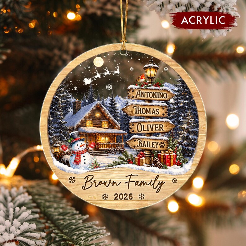 Family & Pet Name Signpost Glass Ornament