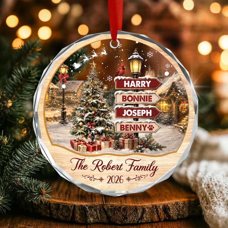 Family Name Snowy Village Ornament