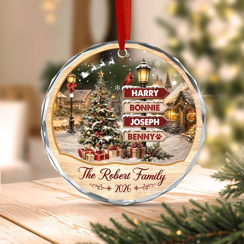 Family Name Snowy Village Ornament