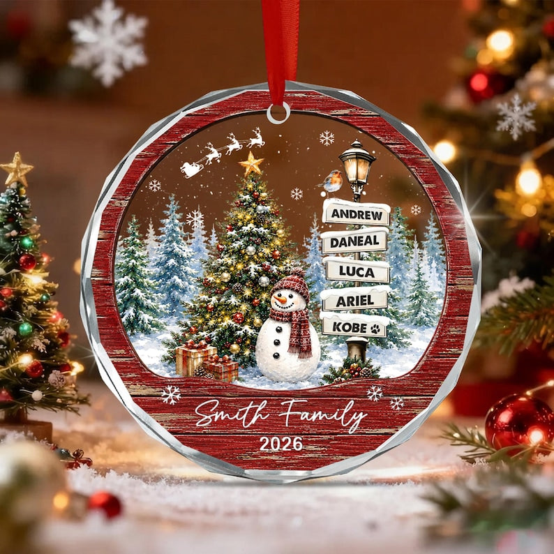 Family & Pet Signpost Crystal Glass Ornament