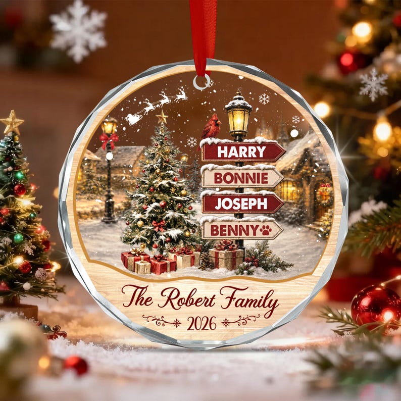 Family Name Snowy Village Ornament