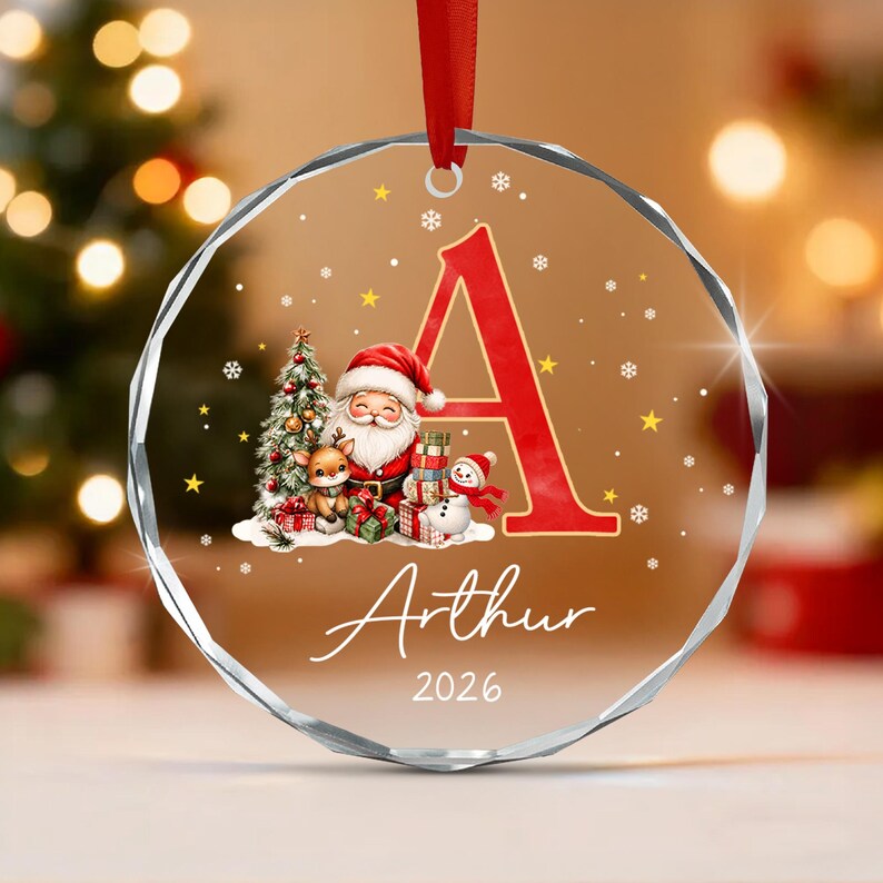 Santa Snowman Initial Kid Name Ornament
