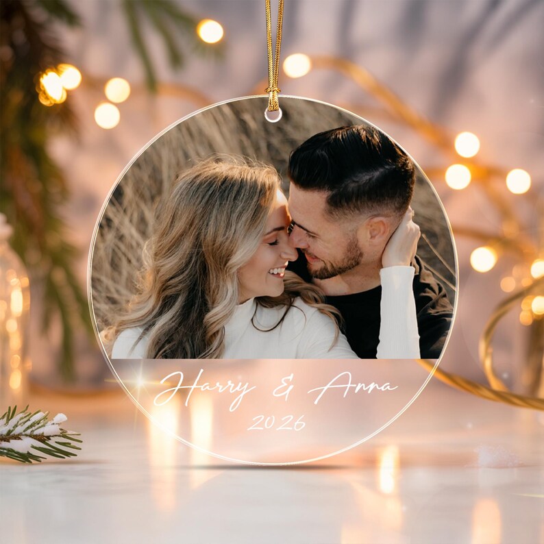 Couple Picture & Name Glass Ornament
