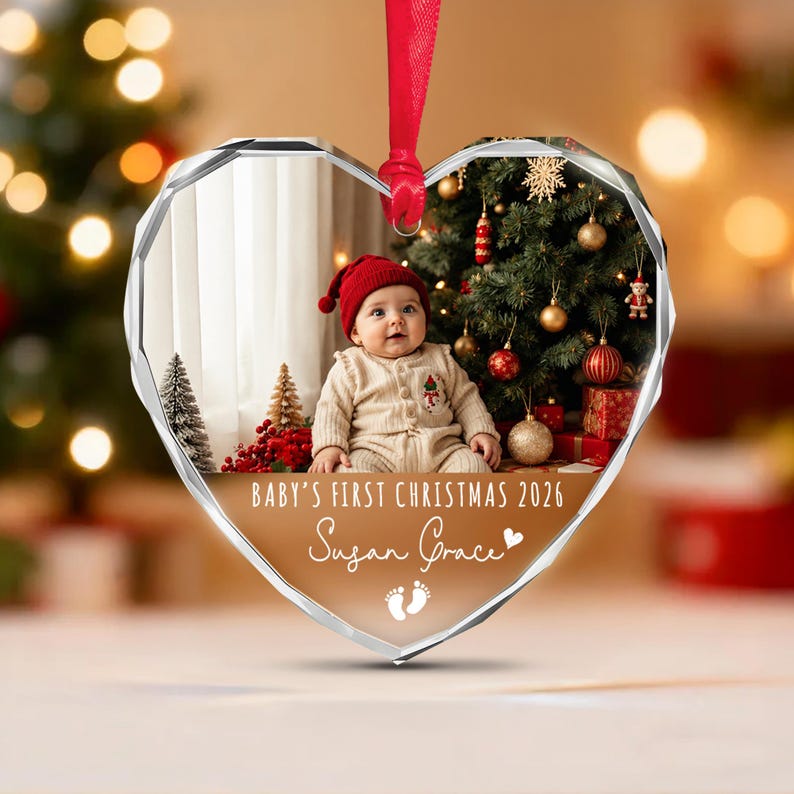 Baby Photo Heart Glass Ornament 2026