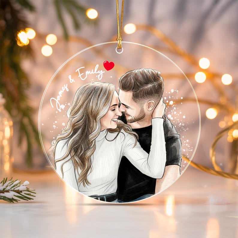 Couple Portrait Photo Christmas Ornament