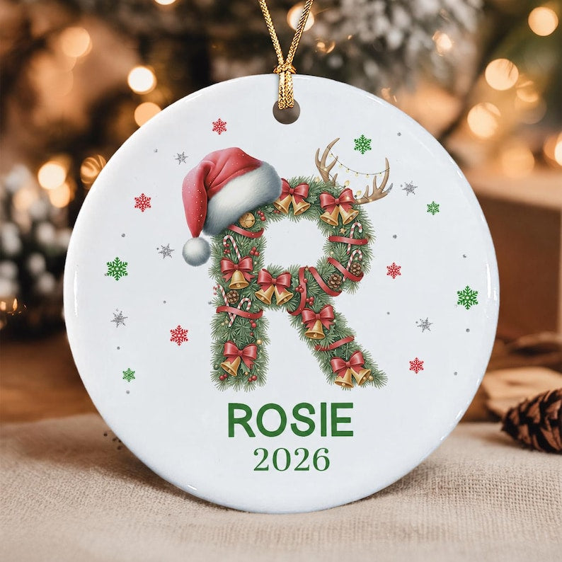 Santa Hat Baby Initial Christmas Ornament