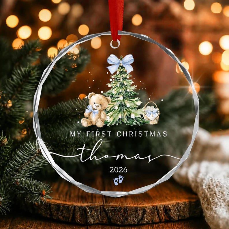Baby Boy Bear Name Christmas Ornament