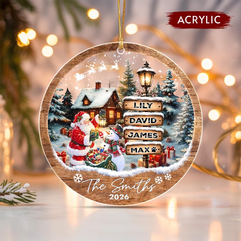 Santa Winter Wooden Signpost Name Ornament