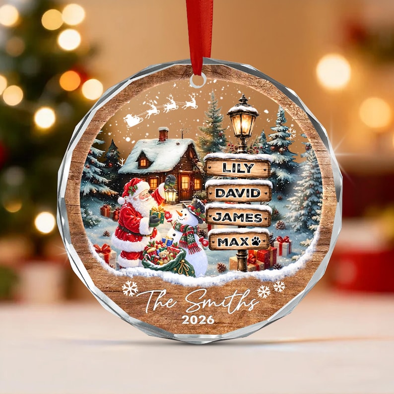 Santa Winter Wooden Signpost Name Ornament