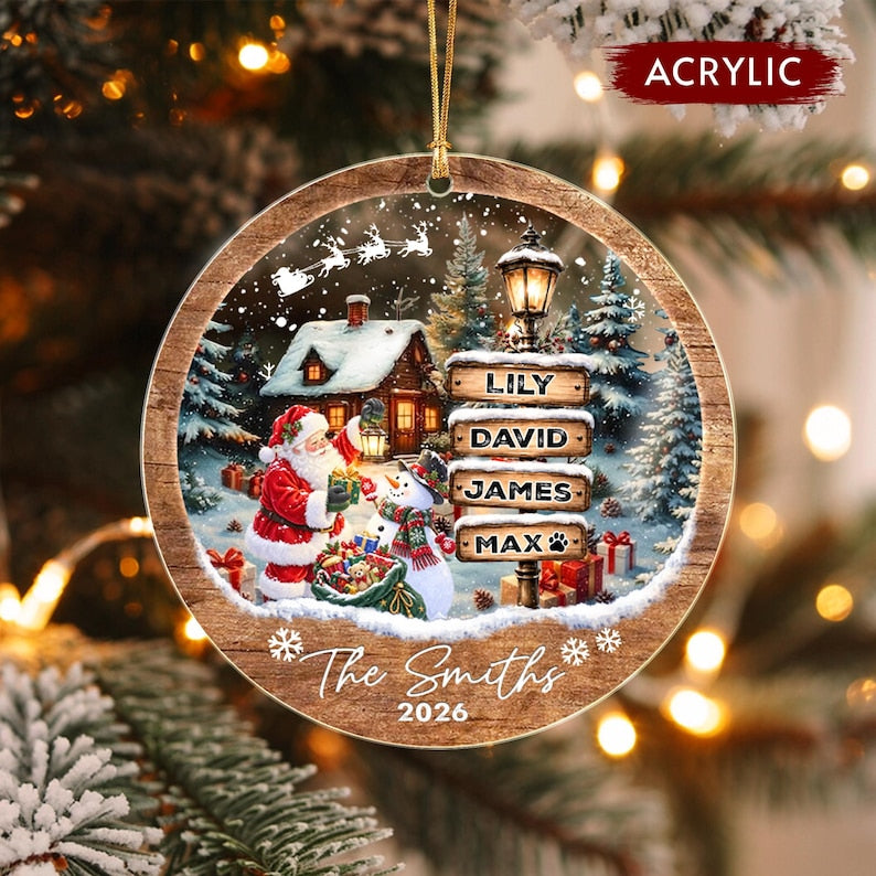 Santa Winter Wooden Signpost Name Ornament