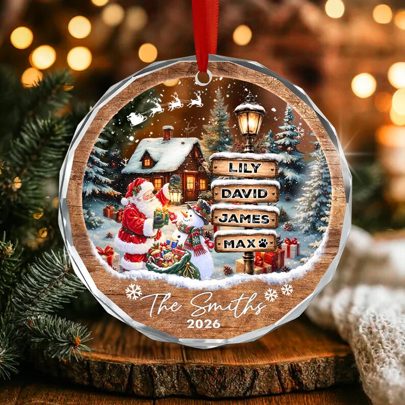 Santa Winter Wooden Signpost Name Ornament