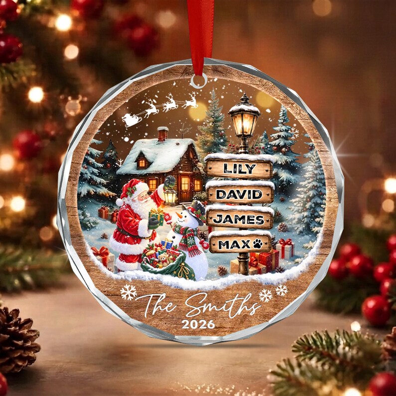 Santa Winter Wooden Signpost Name Ornament