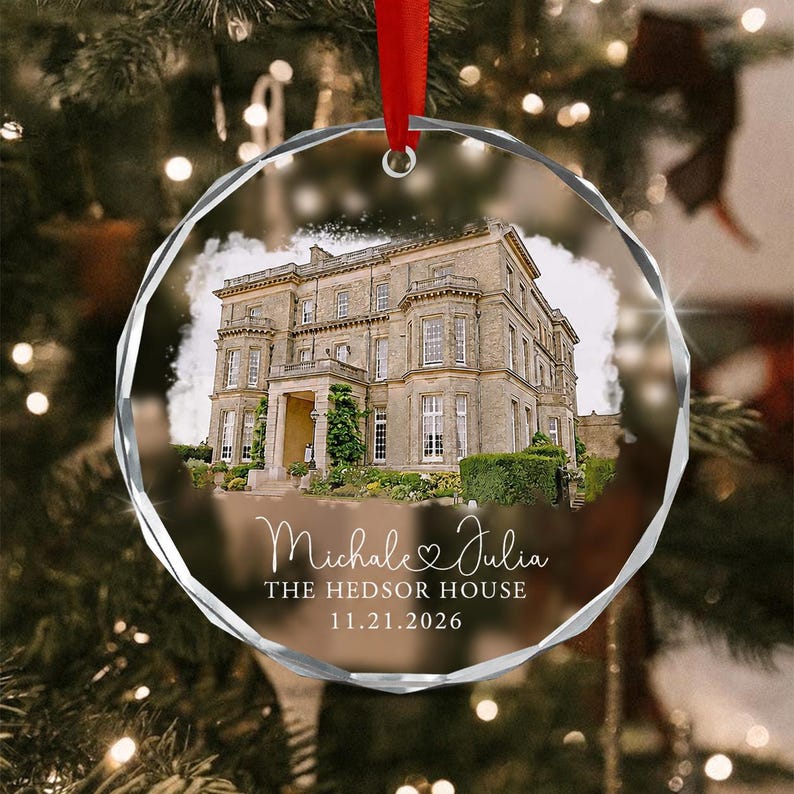 Watercolor Wedding Venue Photo Ornament
