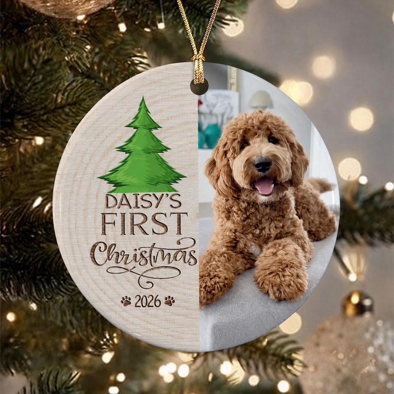 Dog First Christmas Photo Ceramic Ornament
