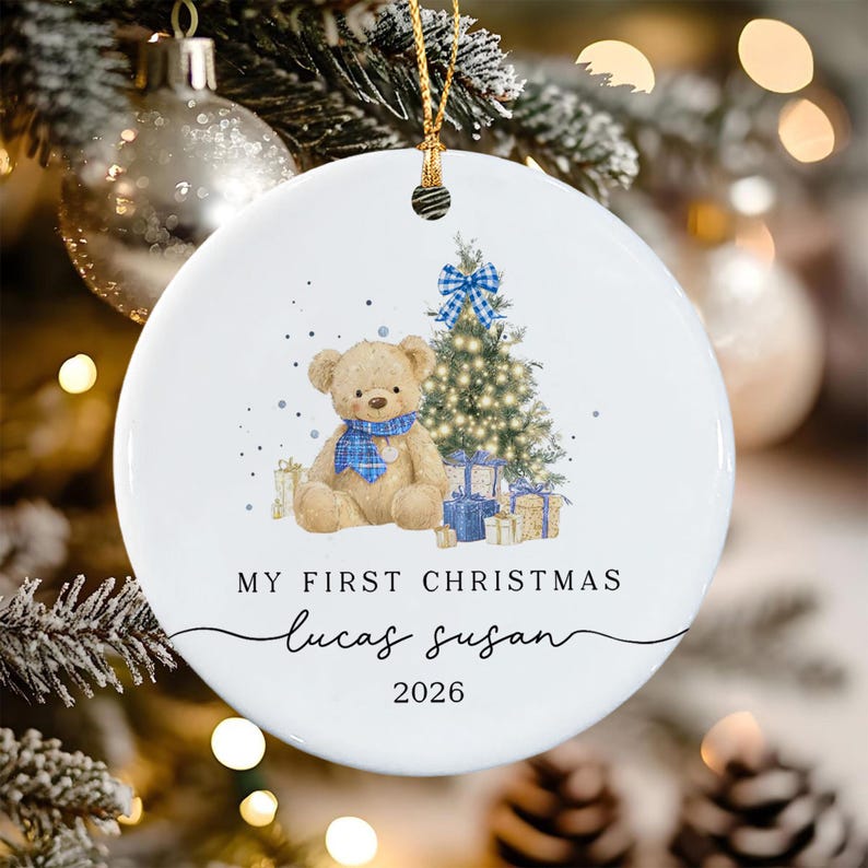 Baby Bear Whimsical Tree Ceramic Ornament