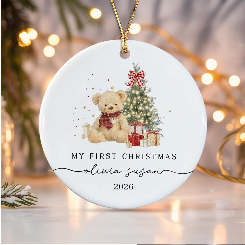 Baby Bear Whimsical Tree Ceramic Ornament
