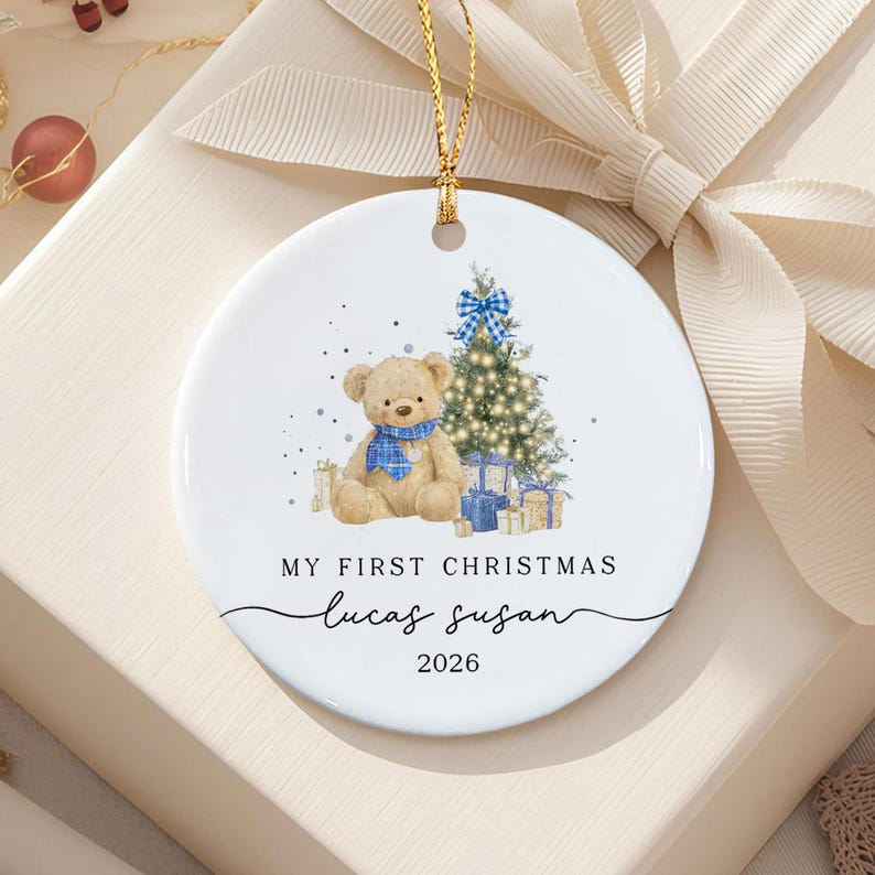 Baby Bear Whimsical Tree Ceramic Ornament