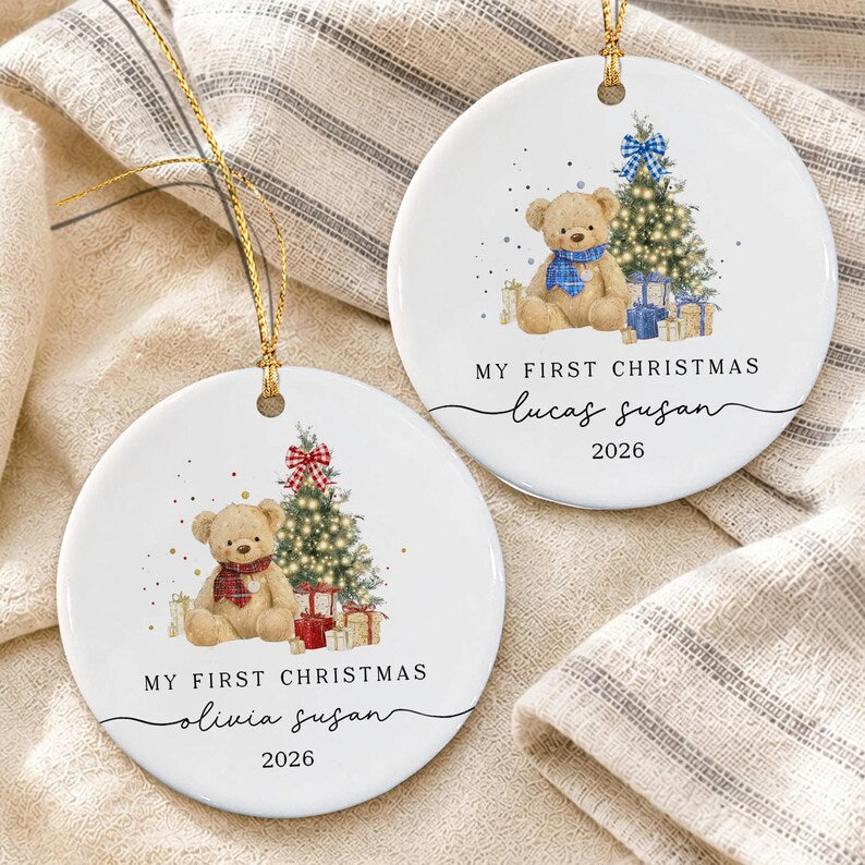 Baby Bear Whimsical Tree Ceramic Ornament