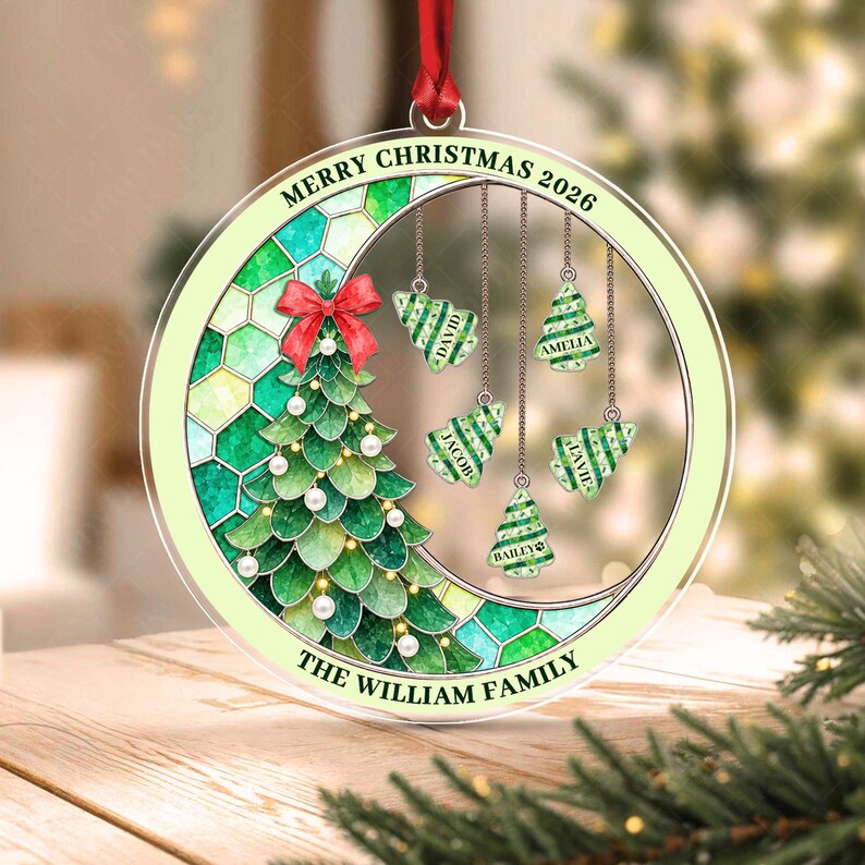 Family Name Pine Tree Acrylic Ornament