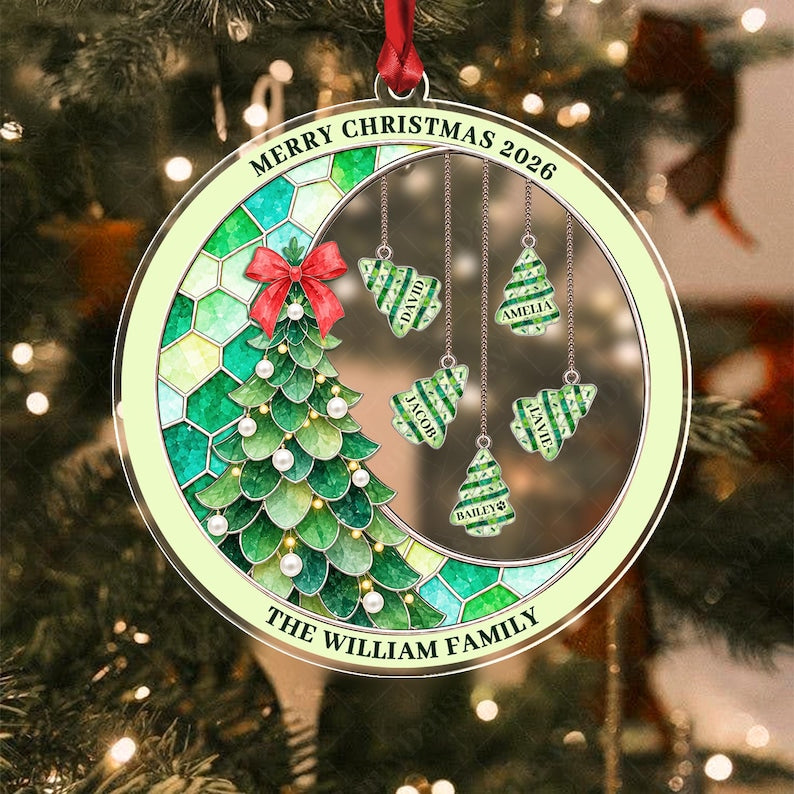 Family Name Pine Tree Acrylic Ornament