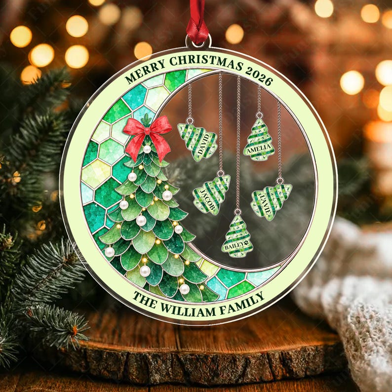 Family Name Pine Tree Acrylic Ornament