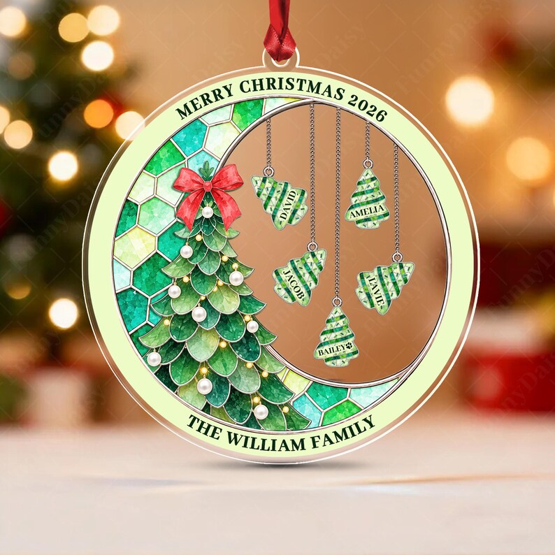 Family Name Pine Tree Acrylic Ornament
