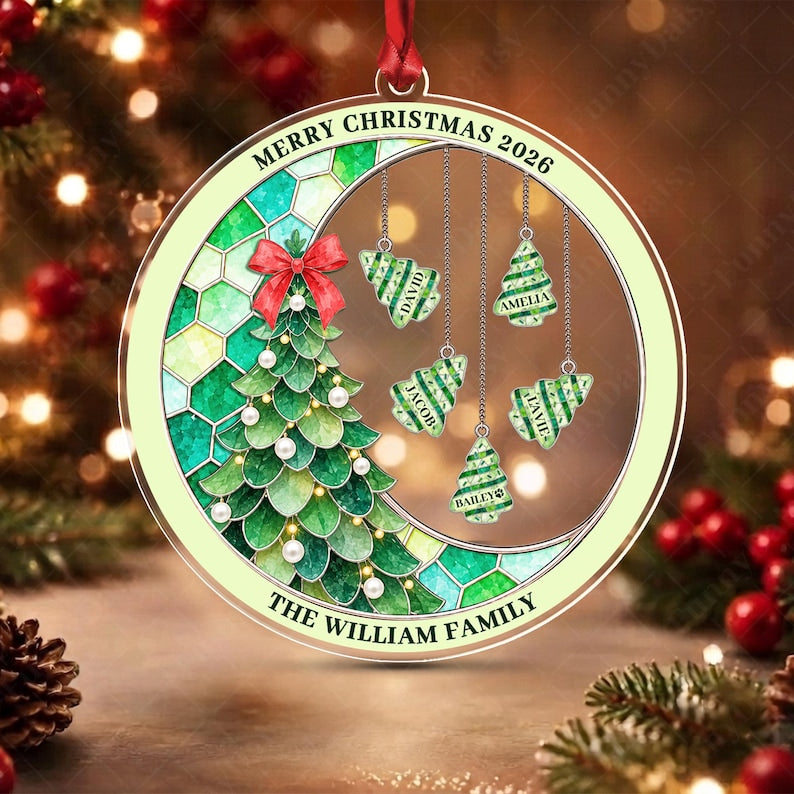 Family Name Pine Tree Acrylic Ornament