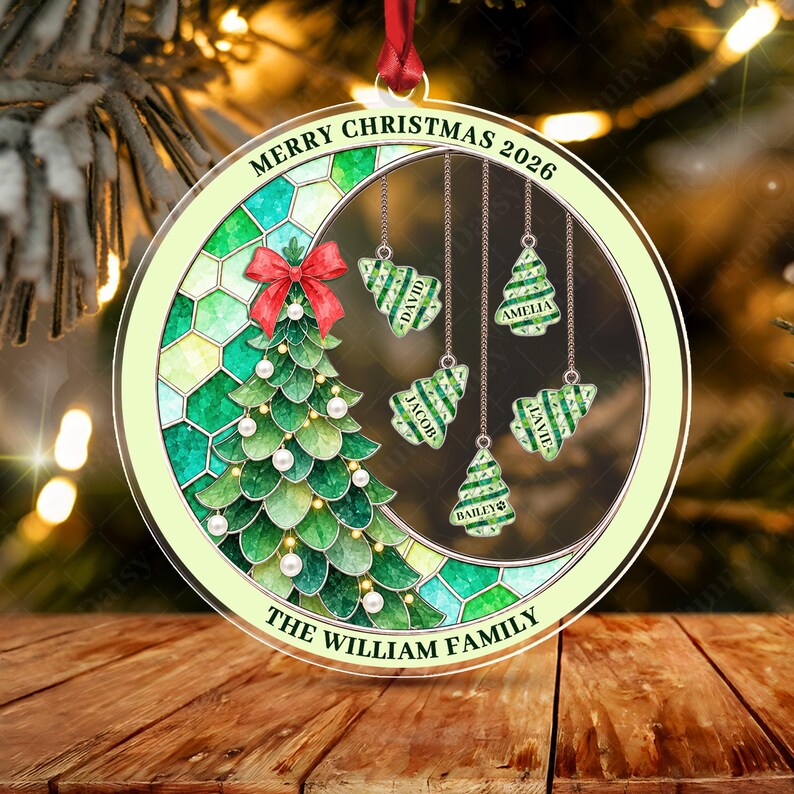 Family Name Pine Tree Acrylic Ornament