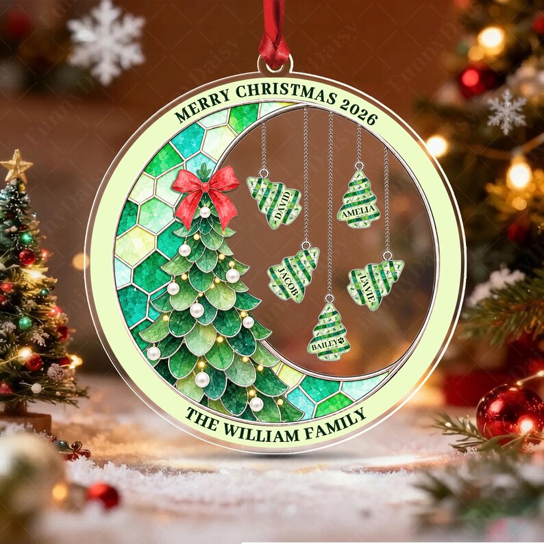 Family Name Pine Tree Acrylic Ornament