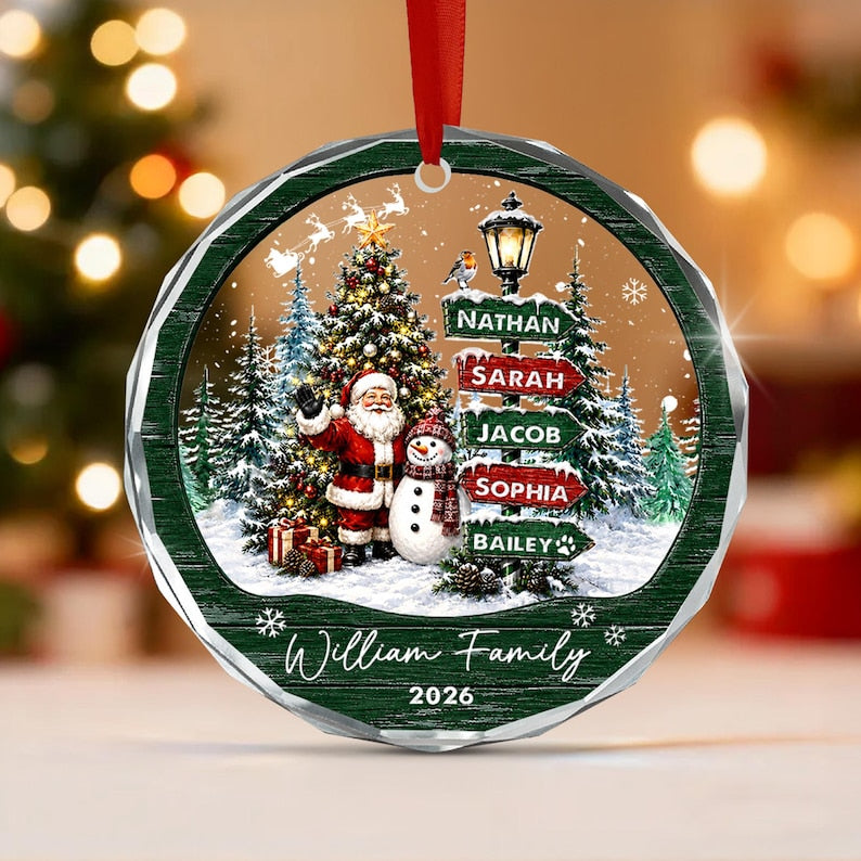 Santa & Snowman Family Signpost Ornament
